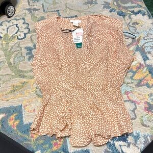 H&M Beige Leaf Print Blouse